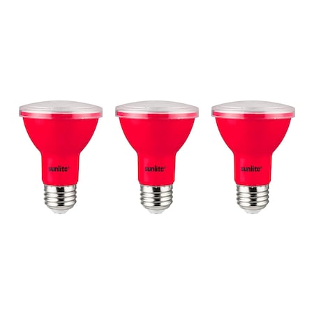 Sunlite LED PAR20 Colored Recessed Light Bulb, 3W 50W=, Medium E26 Base, Floodlight, ETL, Red, 3PK 40247-NS